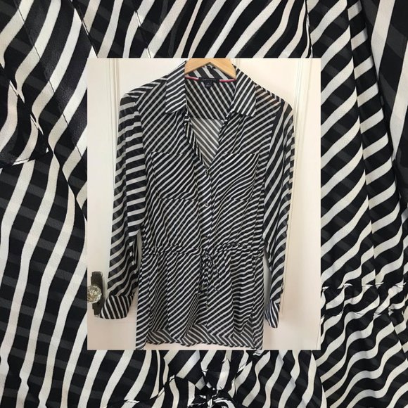 Sheer Striped Tommy Hilfiger Shirt Dress - Picture 1 of 3